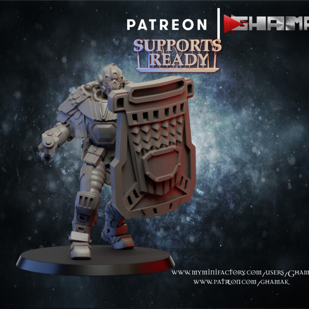 Adeptus Arbites Имперский арбитр №2 с дубиной и щитом миниатюра для dnd, днд, pathfinder, фентези, Настольная игра, НРИ, Варгейм, РПГ