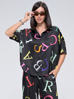 Костюм с Алладинами летний шелковый "ART SILK", 713.9062.06.03, цвет черный буквы