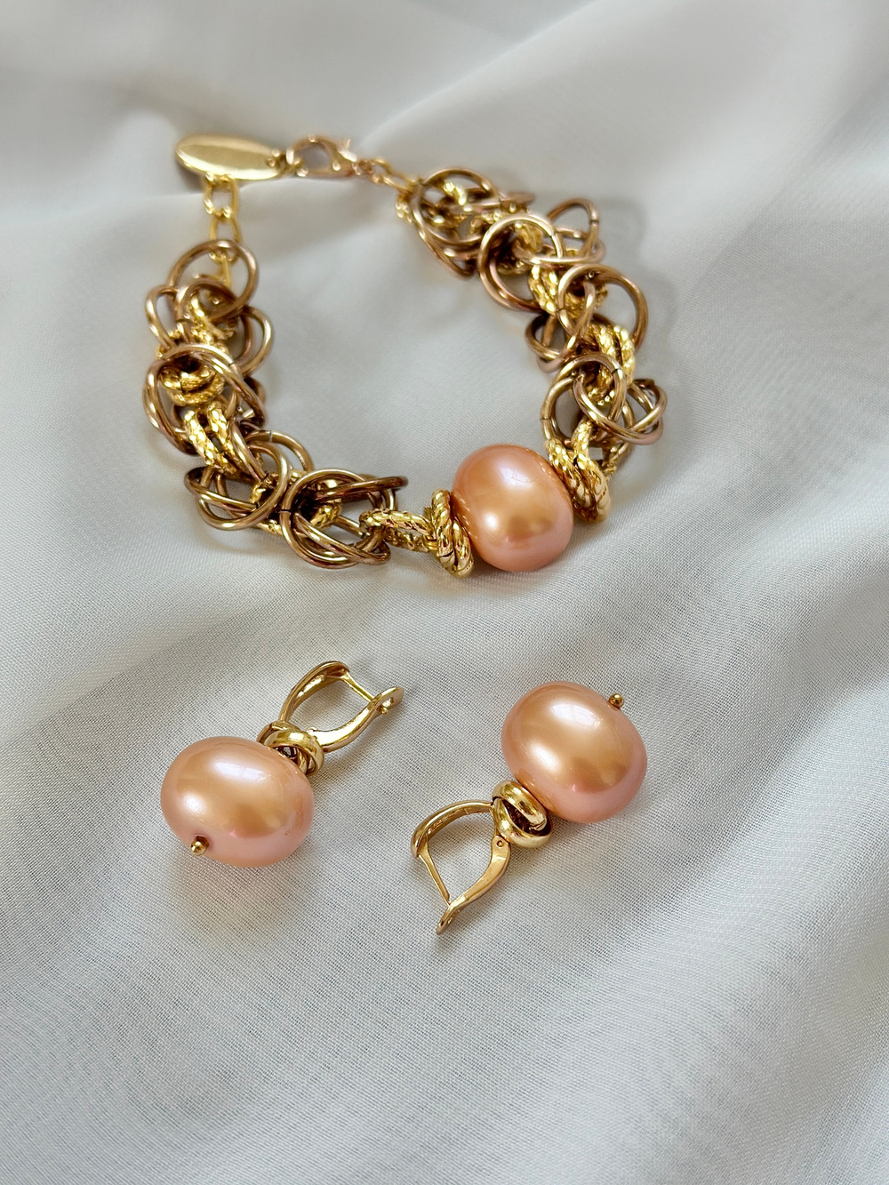 HMG 1131 peach Серьги с жемчужиной 1,9 см арт.0720