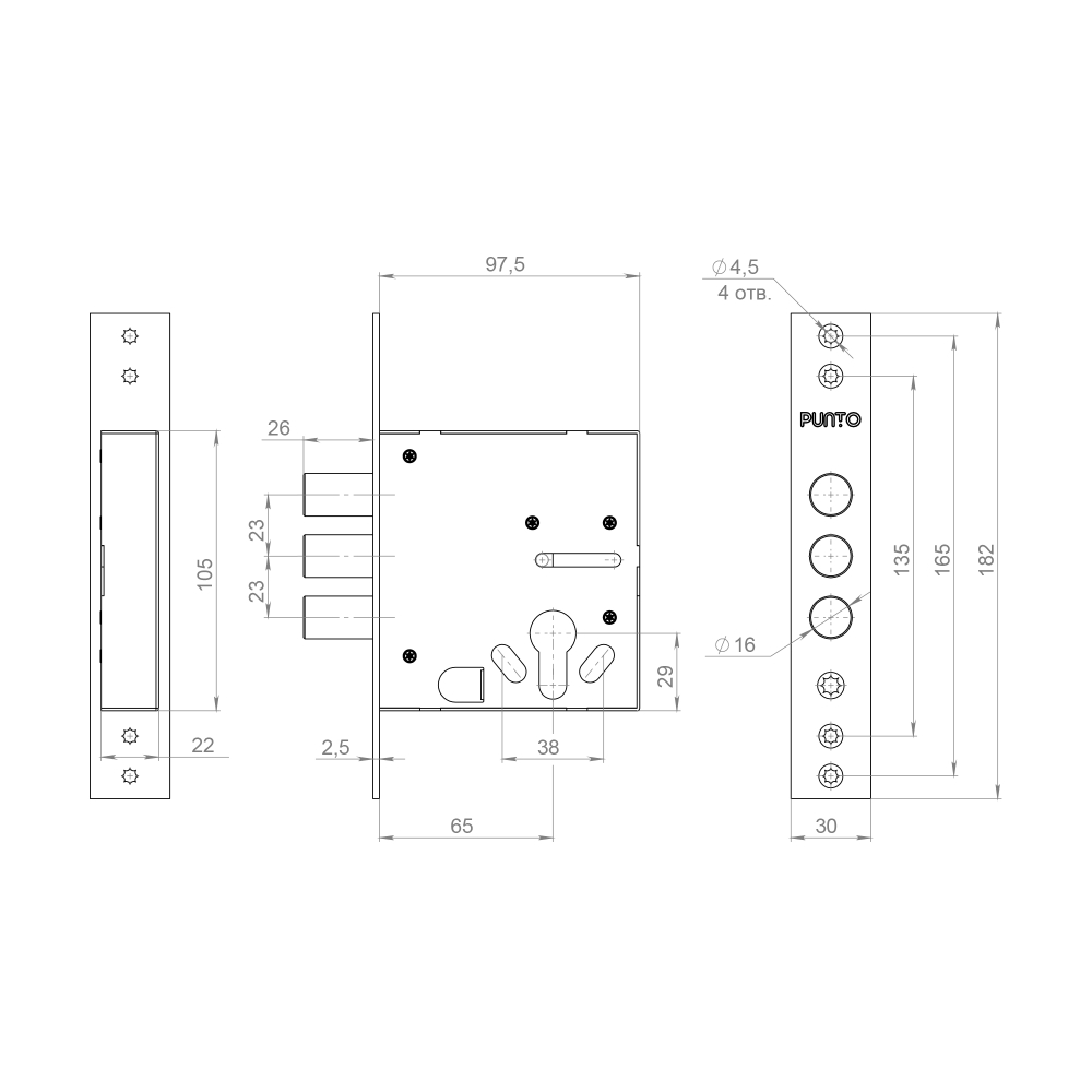 Корпус врезного замка цилиндровый MDV30/C-65.00 CP хром тех.уп.