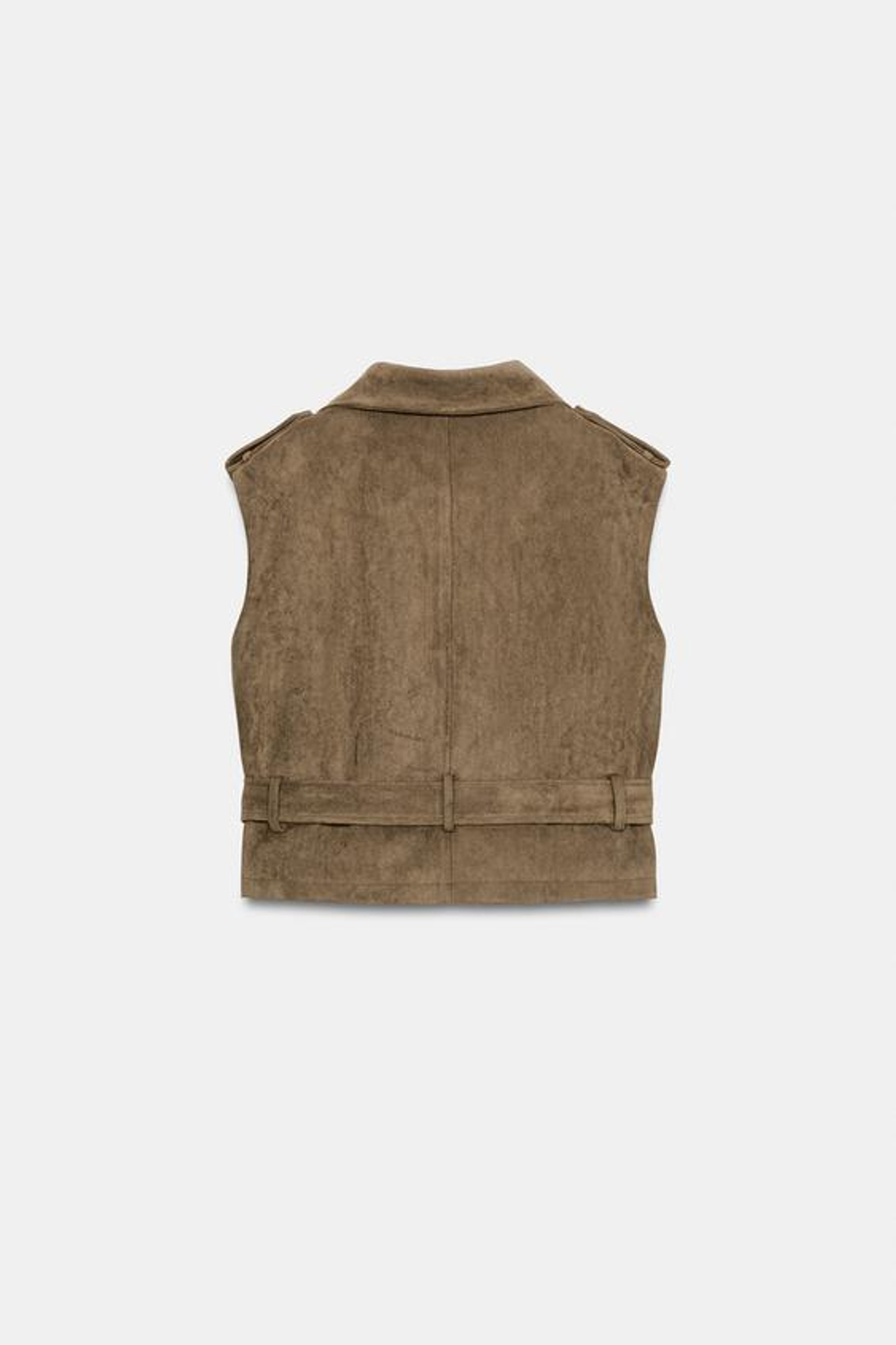 ZARA ЖИЛЕТ ИЗ ИСКУССТВЕННОЙ ЗАМШИ С ПОЯСОМ, ХАКИ