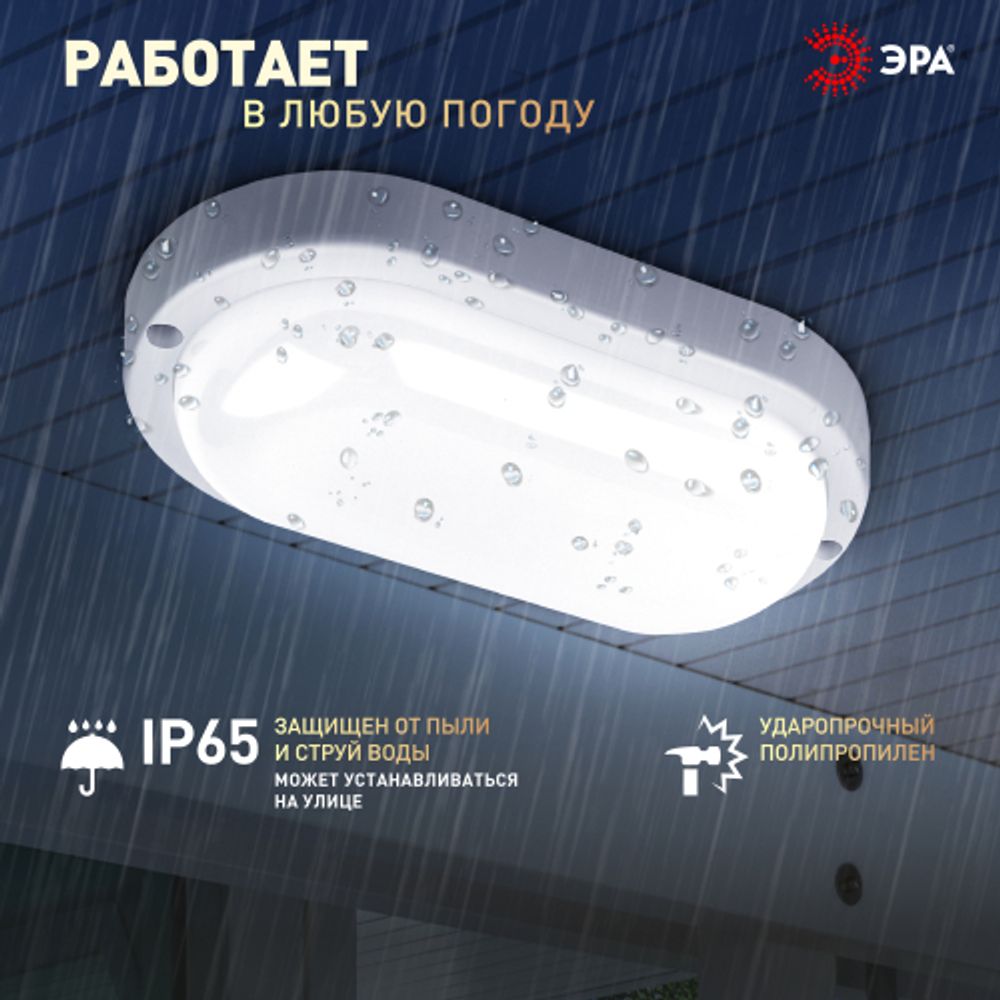 Светильник ЖКХ светодиодный ЭРА SPB-202-0-65K-015 IP65 15Вт 6500K 195х95 овал | Светильники для ЖКХ IP65
