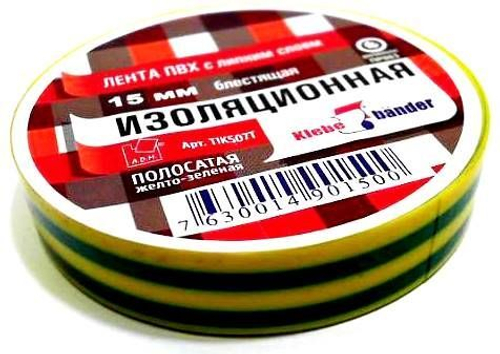TIK507Т Изолента ПВХ 15 х 20 полосатая желто-зеленая Klebebander/200/5