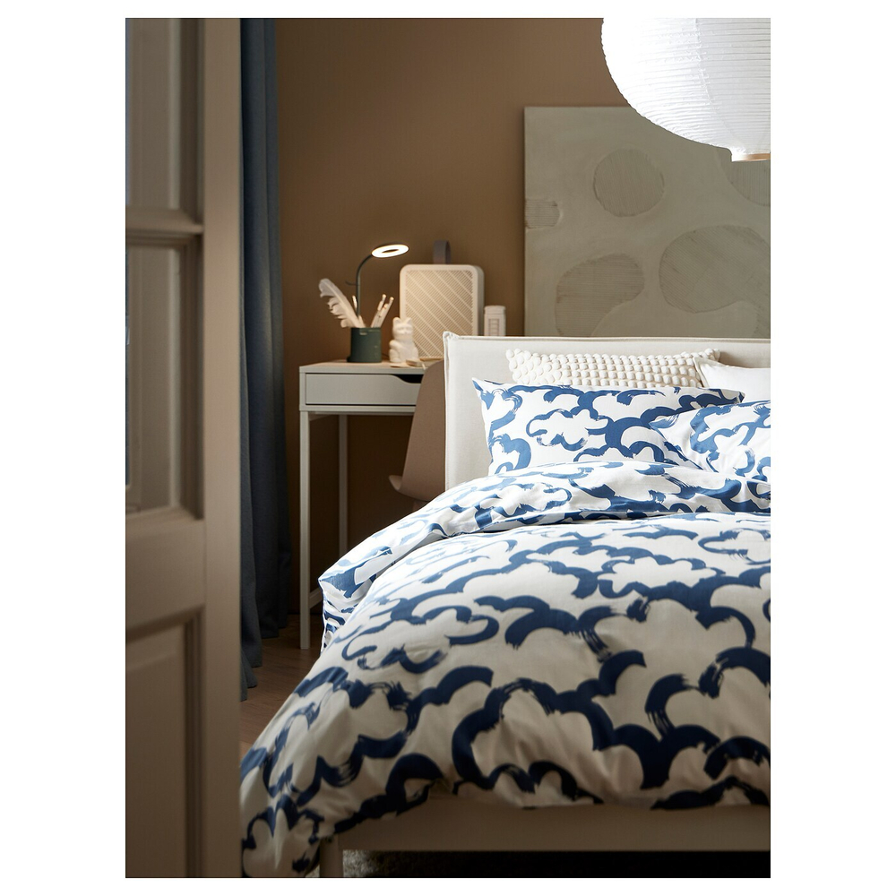 IKEA EKPURPURMAL  (ИКЕА ЕКПУРПУРМАЛ)  -  Пододеяльник и наволочка, бело-голубой/облако, 150x200/50x60 см