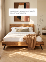 Кровать 180х200, Флеверс, двуспальная, деревянная, на ножках в стиле лофт, из дуба, Dipriz