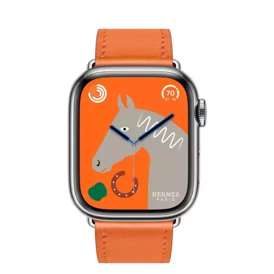 Apple Watch Hermès Series 9 45mm Silver Stainless Steel Case with Single Tour Orange