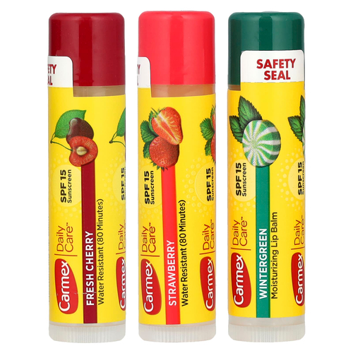 Carmex, Daily Care®, увлажняющий бальзам для губ, SPF 15, набор разных вкусов, 3 шт. в упаковке, 4,25 г (0,15 унции)