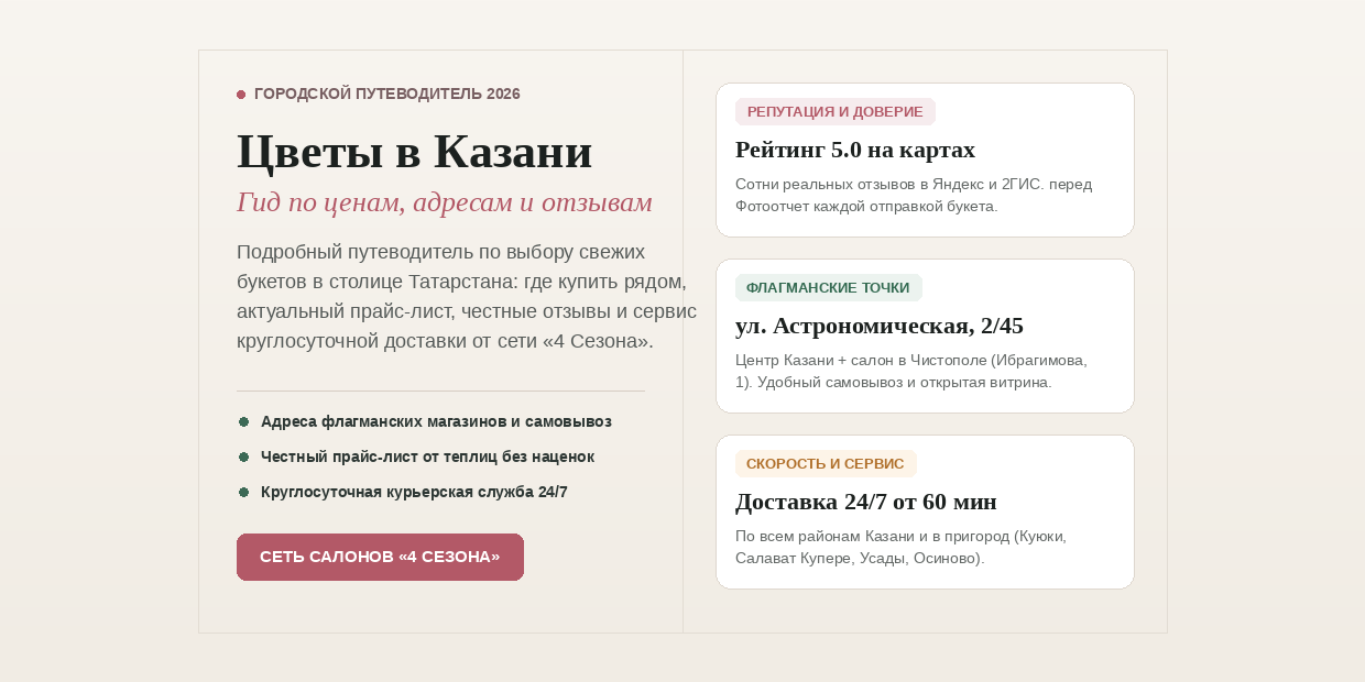 Где купить цветы в Казани: адреса магазинов, отзывы, цены и доставка от «4 Сезона»