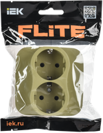 FLITE Розетка 2-местная с заземлением без защитных шторок безвинтовое крепление 16А РС12-1-А-ФлО оливковый IEK