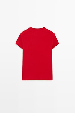 Massimo Dutti Футболка с коротким рукавом из смесовой хлопковой ткани, красный