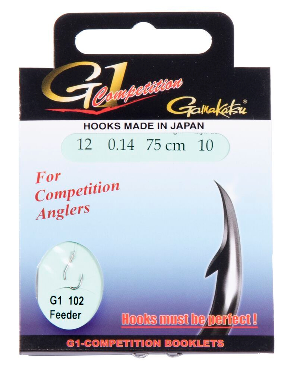 Крючки с поводком Gamakatsu BOOKLET FEEDER G1-102 разм. 12-0.14мм 75см 10шт.