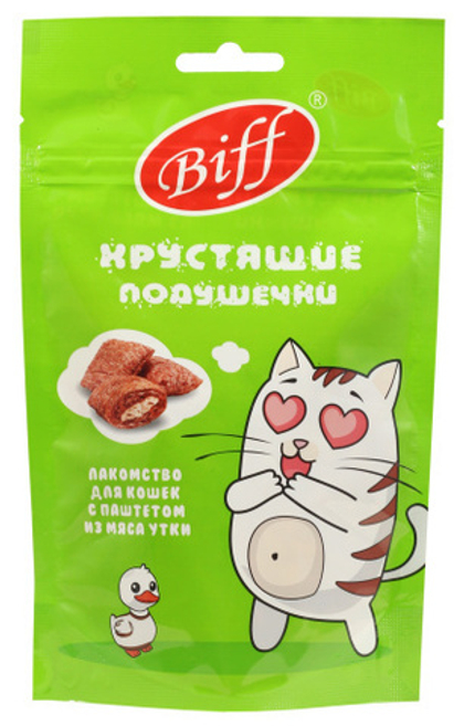 BIFF Лакомство для кошек Хрустящие подушечки с паштетом из утки, 60 г