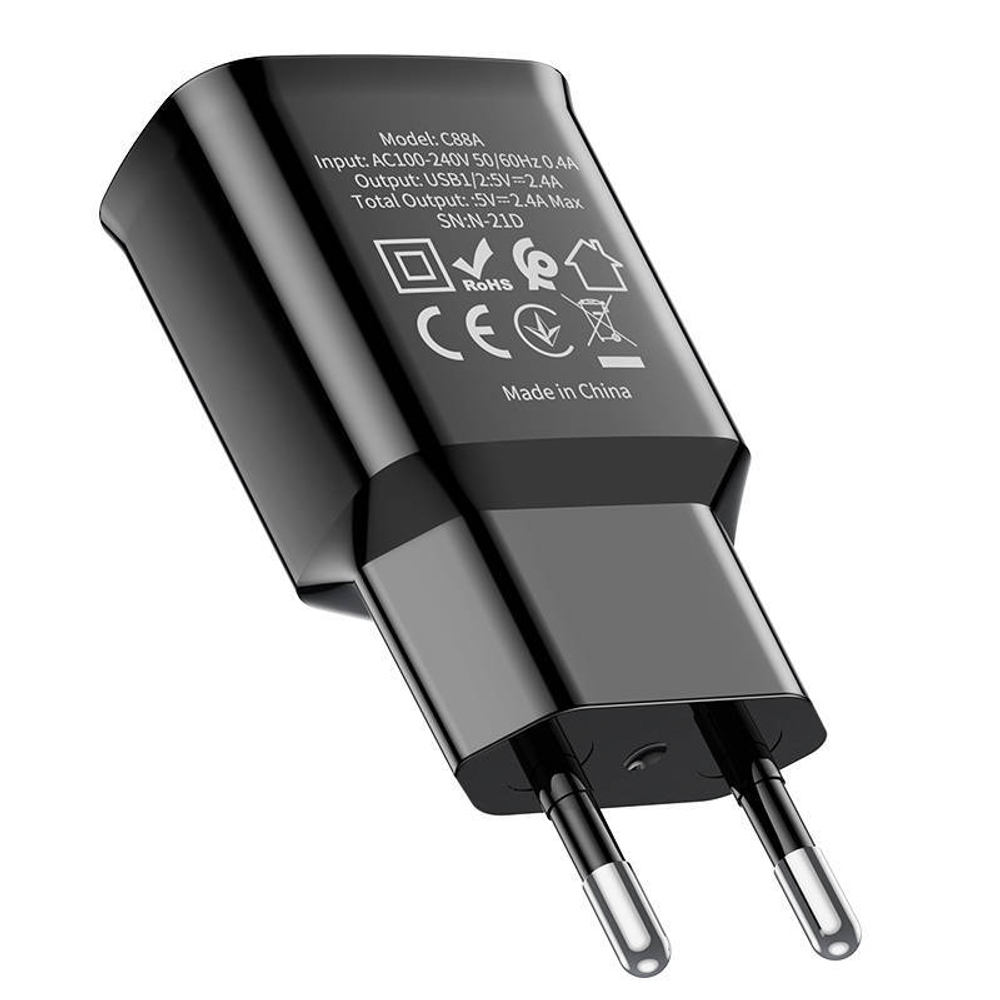 Сетевая зарядка 2-USB 2.4А Hoco Чёрный