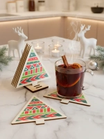 Подставки под стаканы и кружки новогодние набор елочки