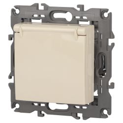 Розетка ЭРА Elegance 14-2103-02 с заземлением 2P+E Schuko со шторками с крышкой 16A-250В IP20 слоновая кость | Эра Elegance