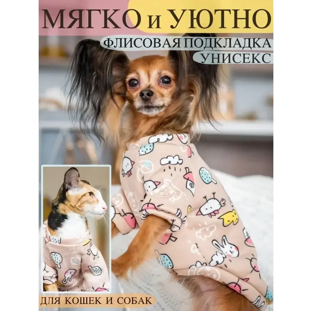 Кофта - толстовка для мелких пород собак «BRO Style», принт птички, р 2XL