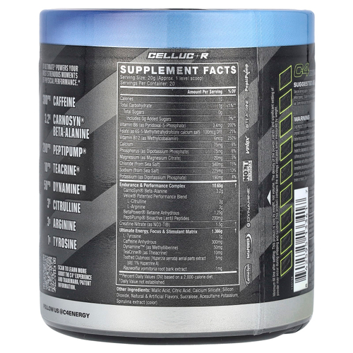 C4 / Cellucor, C4® Ultimate, предтренировочная добавка, со вкусом голубой малины, 400 г (14,1 унции)