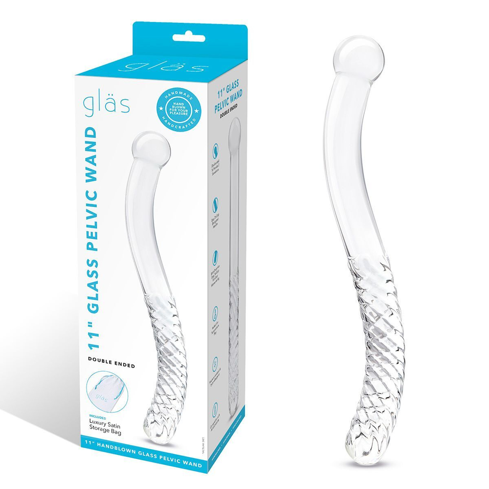 Стеклянный фаллоимитатор 11’’ Glass Pelvic Wand Double Ended - 28 см. (Цвет: синий)