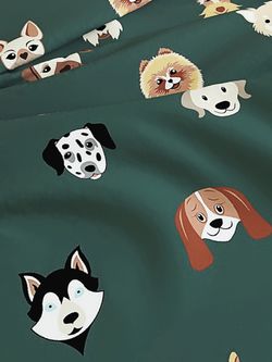 Постельное белье "Dogs " семейное  наволочки 50х70 2шт Простынь на резинке 160х200 см Пододеяльник 145х215 см(2шт) Сказка сатин