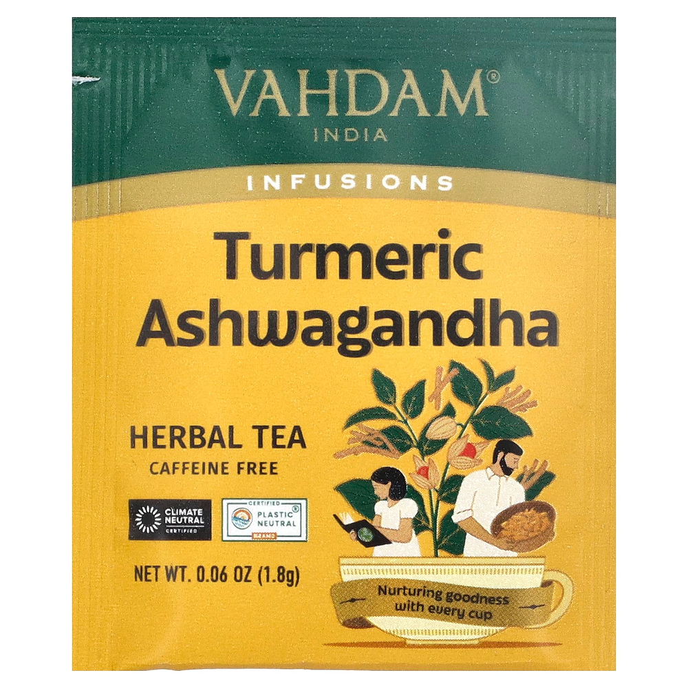 VAHDAM India, Infusions, травяной чай, ашваганда с куркумой, без кофеина, 18 пакетиков для заваривания, 32,4 г (1,14 унции)
