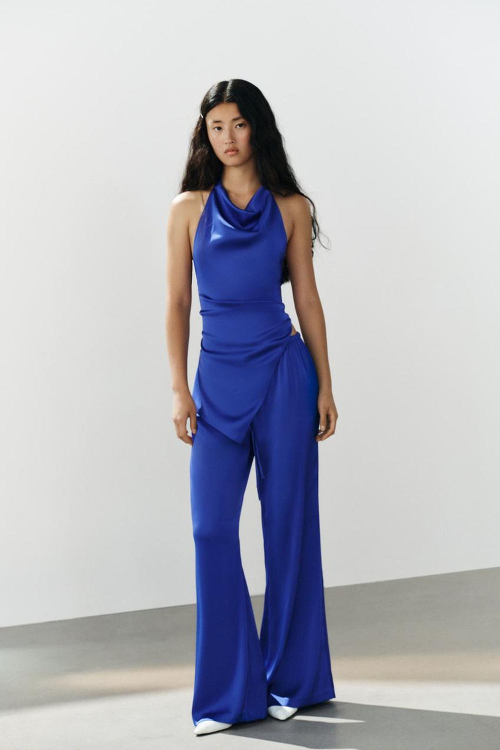 ZARA АТЛАСНЫЕ БРЮКИ НА ШНУРКЕ, СИНИЙ ЭЛЕКТРИК