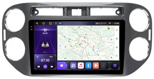 Магнитола для Volkswagen Tiguan 2011-2017 (рамка серая) - Kuberg OL-9908-2 QLed+2K, Android 12, Быстрая, CarPlay, 4G SIM-слот