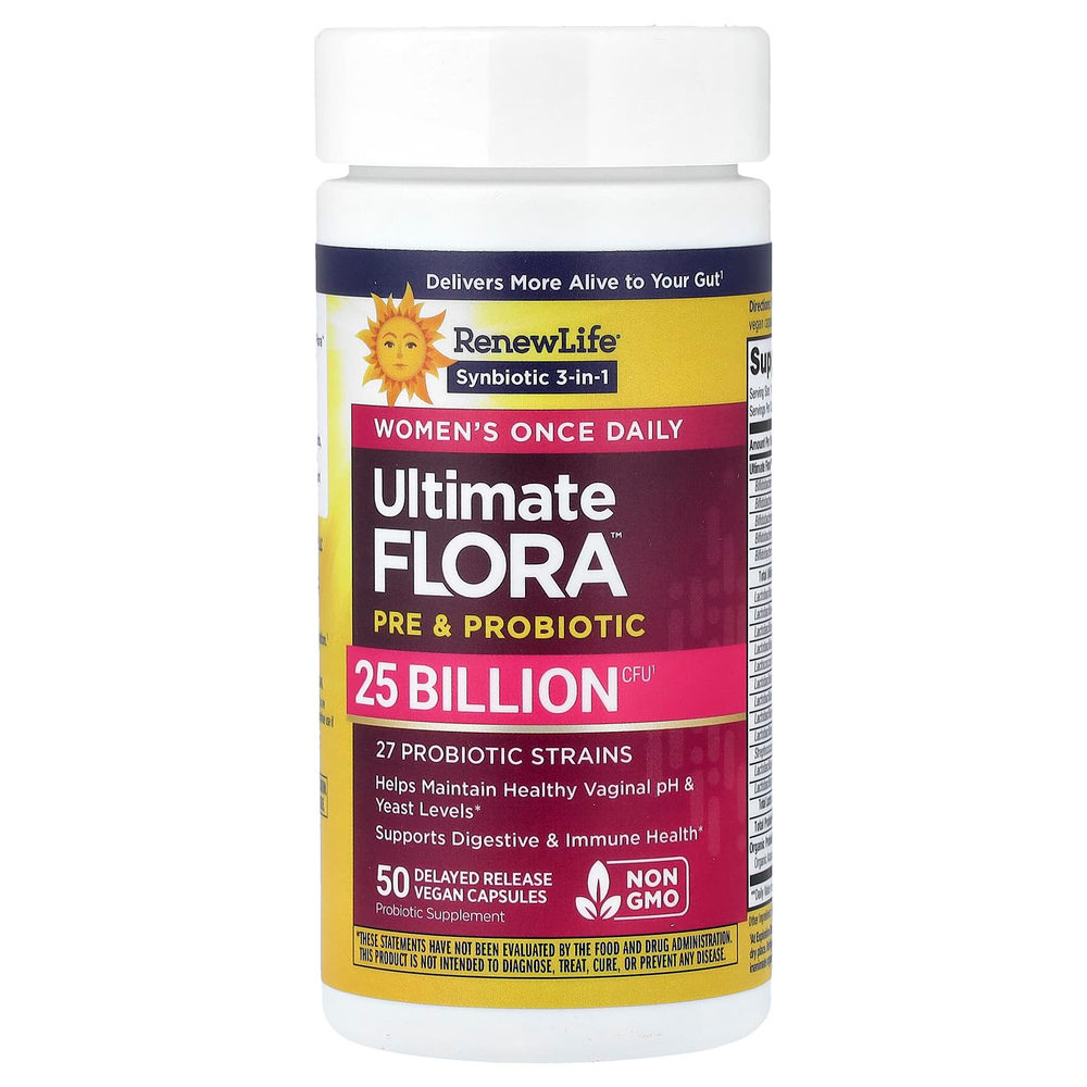 Renew Life, Women's Care, пробиотик Ultimate Flora™, 50 веганских капсул с отсроченным высвобождением