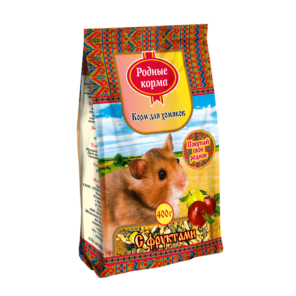 РОДНЫЕ КОРМА Корм для хомяков Фрукты, 400 г