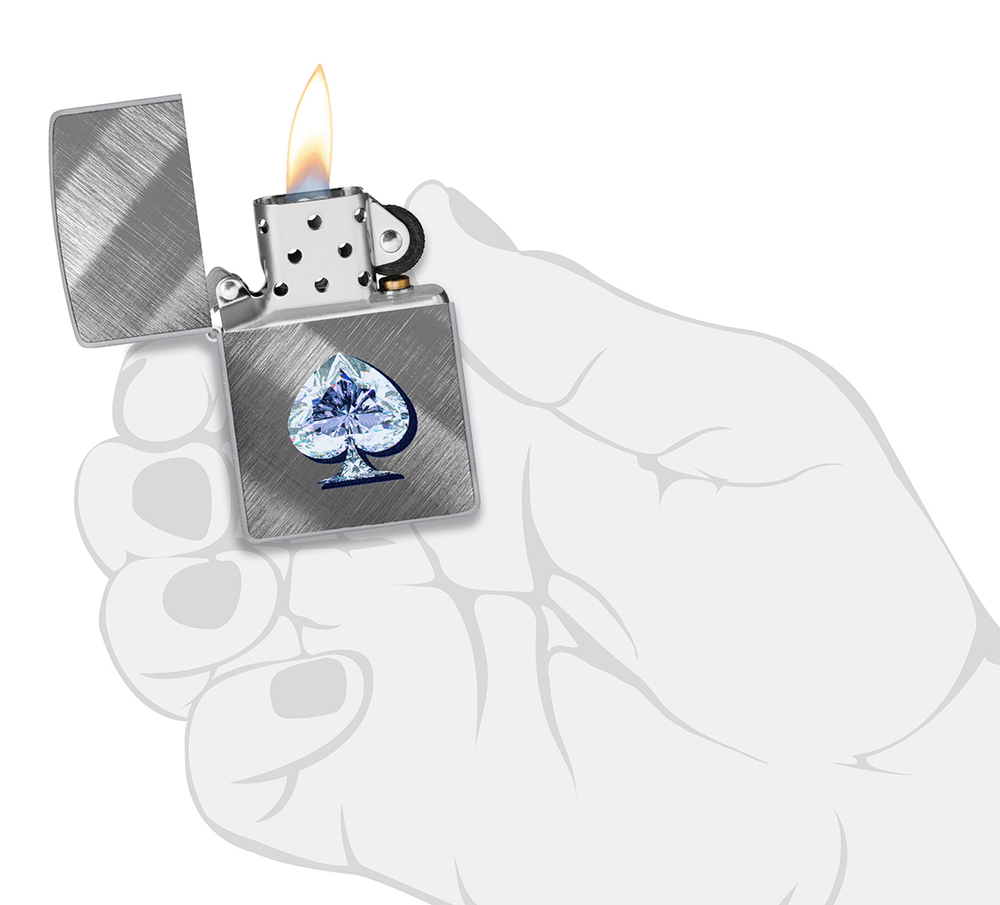 Зажигалка ZIPPO Сверкающая карта Пик с покрытием Диагональное плетение | Gleaming Spade Design Diago