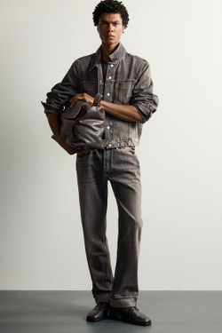 ZARA ДЖИНСЫ STRAIGHT FIT С ОТВОРОТОМ, ТЕМНО-СЕРЫЙ