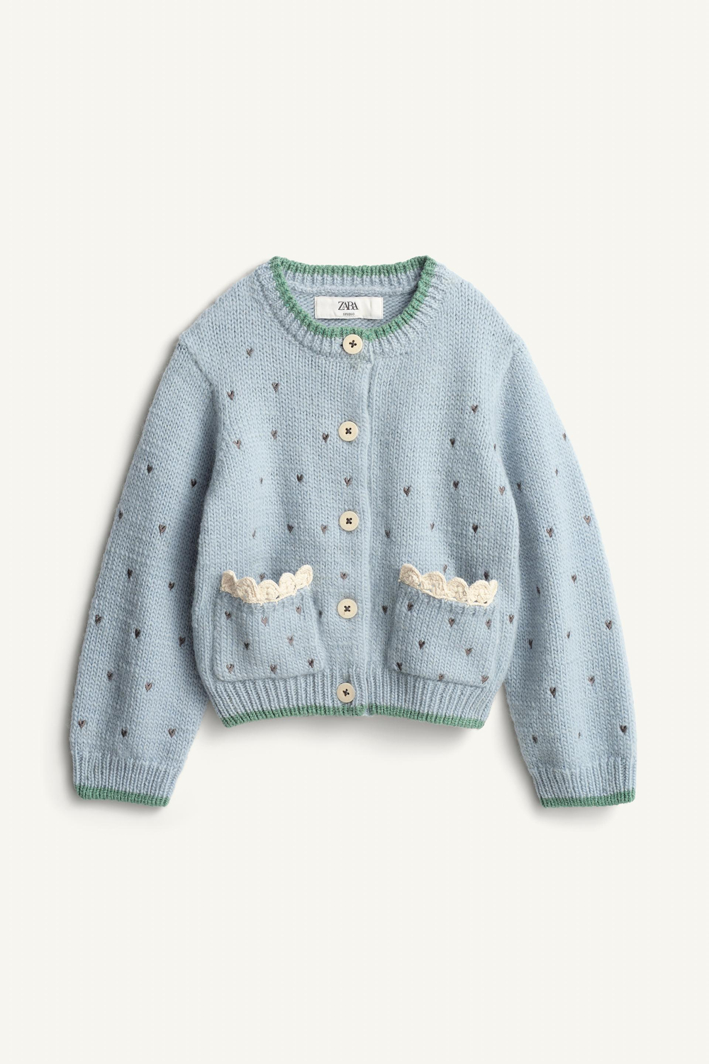 ZARA КАРДИГАН С КРУЖЕВОМ - LIMITED EDITION, ПАСТЕЛЬНО -СИНИЙ