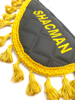 Вымпел тройной Shacman (экокожа, черный с желтой вышивкой)