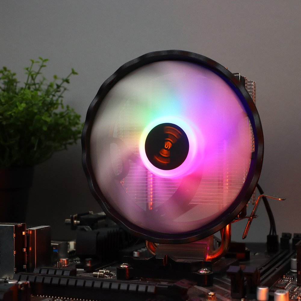 Кулер для CPU ТЕСЛА (TESLA) 920RGB V2, 1х120мм, 3-pin, Al+Cu, серебристый-черный-белый/FRGB, 1600rpm, 47CFM, 23дБ, 2-PIPE(прямой контакт), TDP 135Вт, INTEL 1700/1200/115x/775/1366, AMD AM5/AM4/AM3(+)/AM2(+)/FM2(+)/FM1/754/940/939 (TSL-920-RGB-V2)