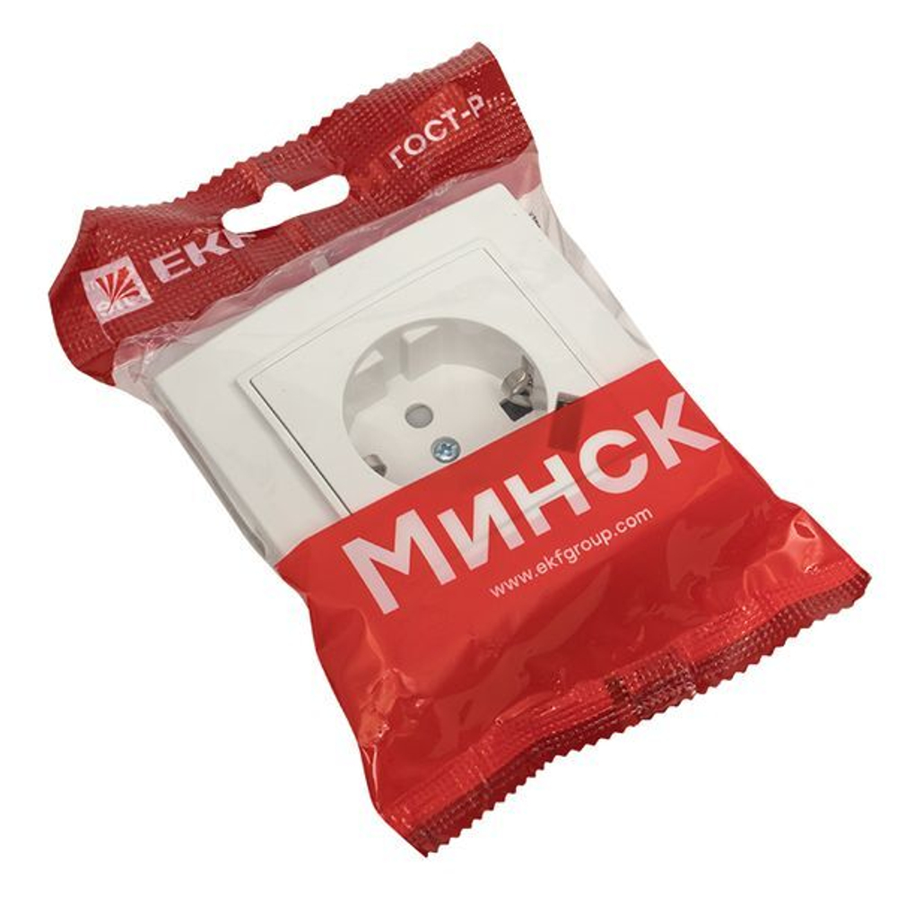 Розетка 1-местная СП с/з Минск 16А белая с защ, штор, с USB 1А EKF