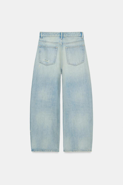 ZARA ДЖИНСЫ TRF BAGGY СО СРЕДНЕЙ ПОСАДКОЙ И СТРАЗАМИ, ГОЛУБОЙ