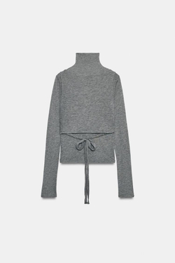 ZARA ТОП ДВОЙНОЙ С ЗАВЯЗКАМИ, СЕРЫЙ МЕЛАНЖ
