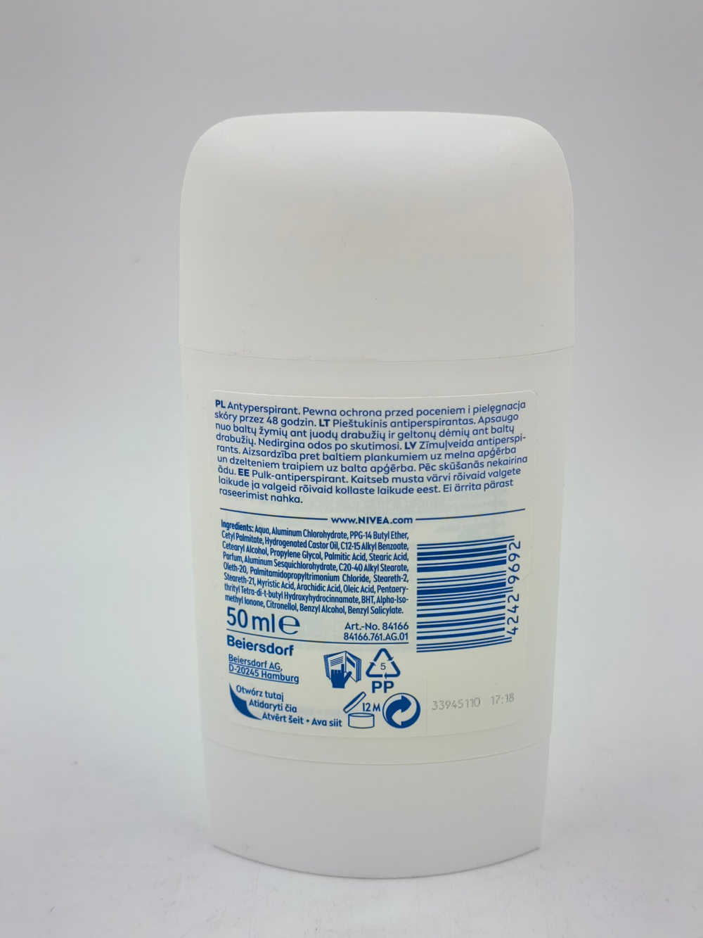Дезодорант-стик NIVEA Black & White Invisible Silky Smooth, 48 часов, 50 мл, Германия