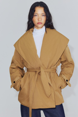 ZARA СТЕГАНАЯ КУРТКА ZW COLLECTION, БЕЖЕВЫЙ