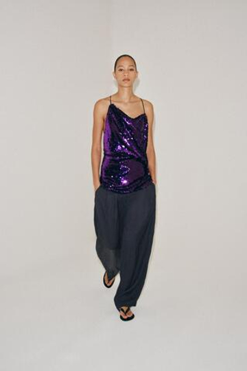 ZARA ТОП С ПАЙЕТКАМИ И ДРАПИРОВКОЙ — ZW COLLECTION, ФИОЛЕТОВЫЙ