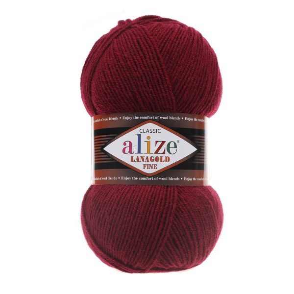 Пряжа Alize (Ализе) Lana Gold Fine / уп.5 мот. по 100 г, 390м, 057 бордовый A