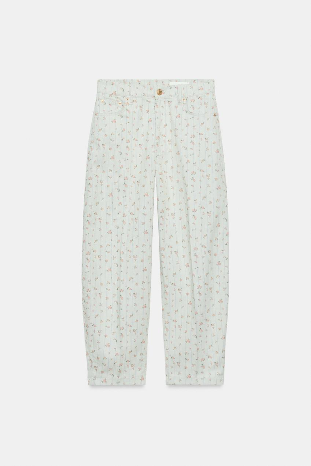 ZARA ДЖИНСЫ TAPERED С ВЫСОКОЙ ПОСАДКОЙ И ЦВЕТОЧНЫМ ПРИНТОМ — ZW COLLECTION, ГОЛУБОЙ
