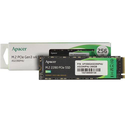 Жесткий диск SSD M.2 256Gb Apacer AS2280P4, 3500/1200MBs, 1800000 IOPS, TLC 3D NAND, PCI-E 3.0 x4 (AP256GAS2280P4U-1)