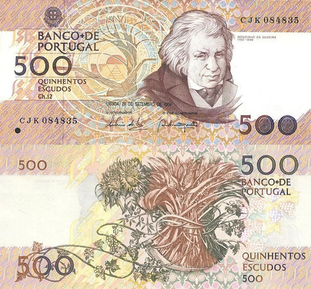 Португалия 500 эскудо 1987-1994 Музиньо да Силвейра UNC