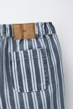 ZARA ДЖИНСЫ BAGGY В ПОЛОСКУ, ЭКРЮ/ТЕМНО-СИНИЙ