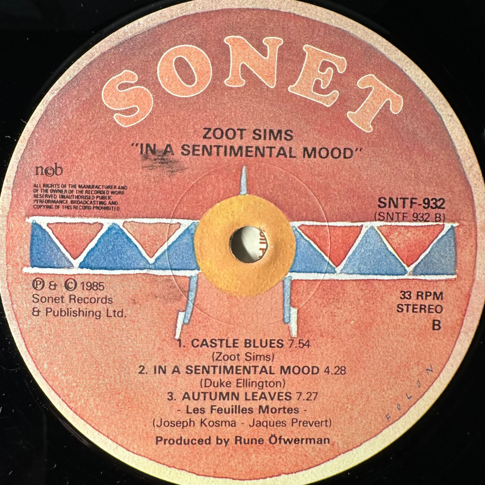Zoot Sims ‎– In A Sentimental Mood (Англия 1985г.)