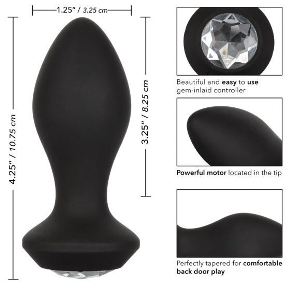 Черная анальная вибропробка 10,75см с кристаллом California Exotic Novelties Power Gem Vibrating Crystal Probe SE-0385-15-3