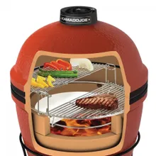 Керамический гриль Kamado Joe Classic II Stand-Alone, 46 см (красный), на столе из дуба