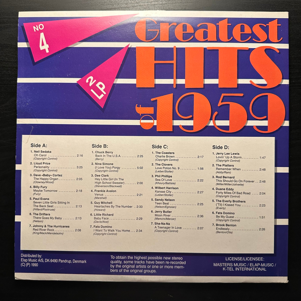 Сборник Greatest Hits Of 1959 2LP (Дания 1990г.)