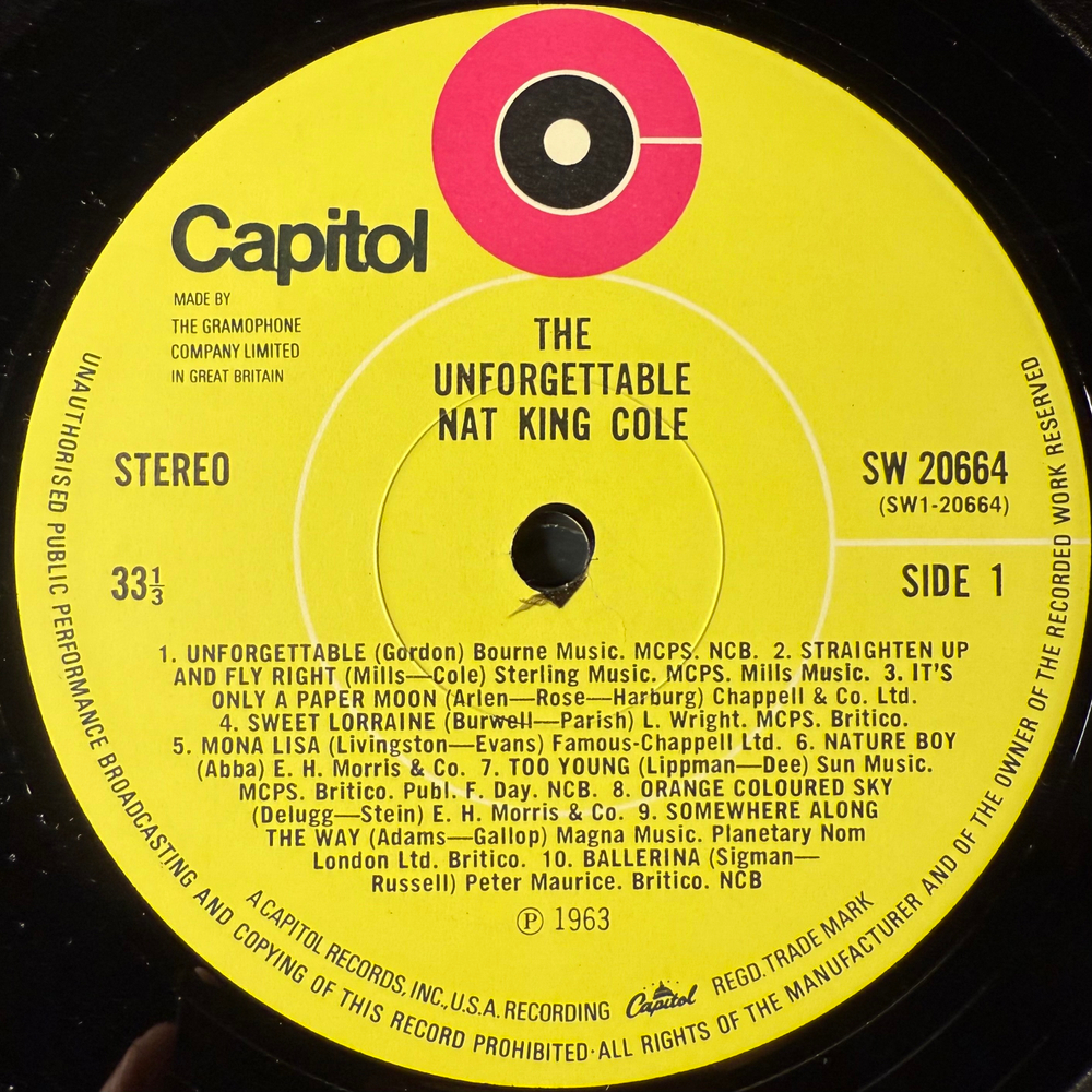Nat King Cole ‎– The Unforgettable Nat King Cole (Англия 1965г.) Promo