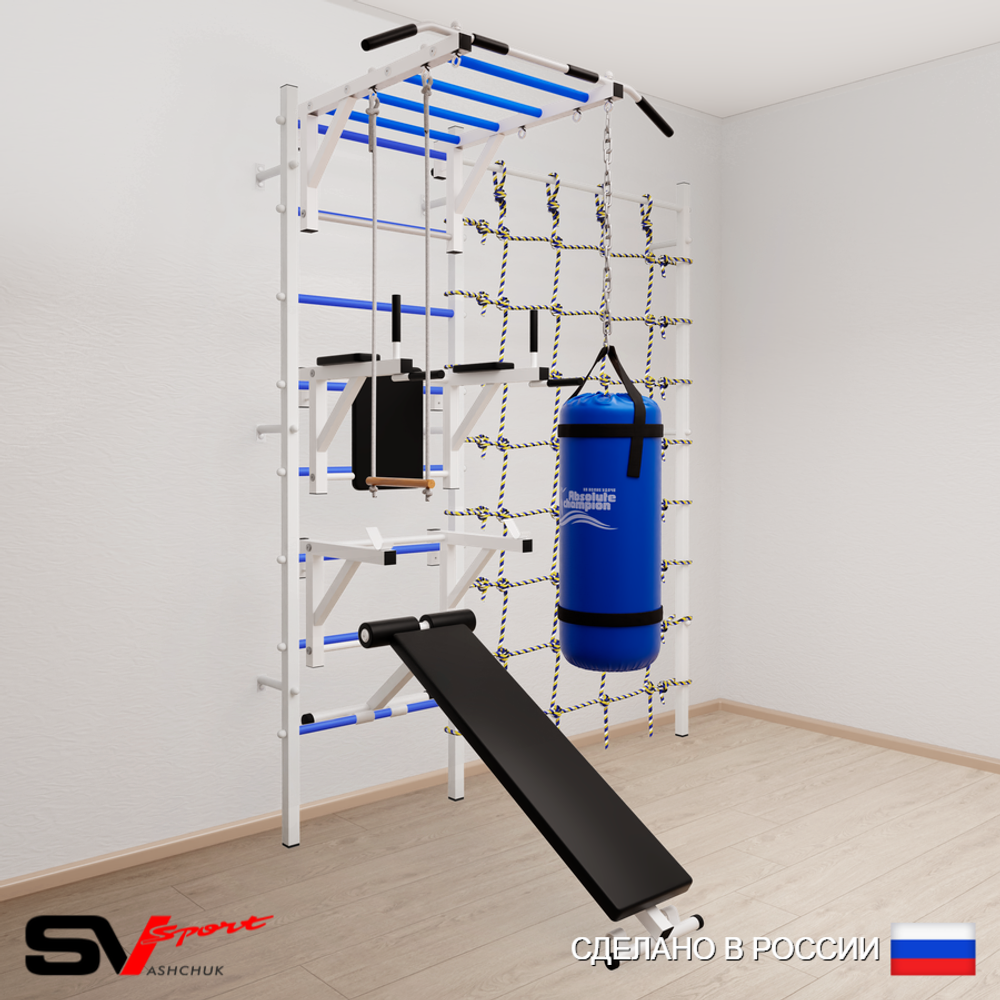 Шведская стенка Sv Sport 56310 (Турник рукоход/Брусья/Стойка/Скамья/Трапеция/Цепь/Мешок 15кг/Канатный лаз)